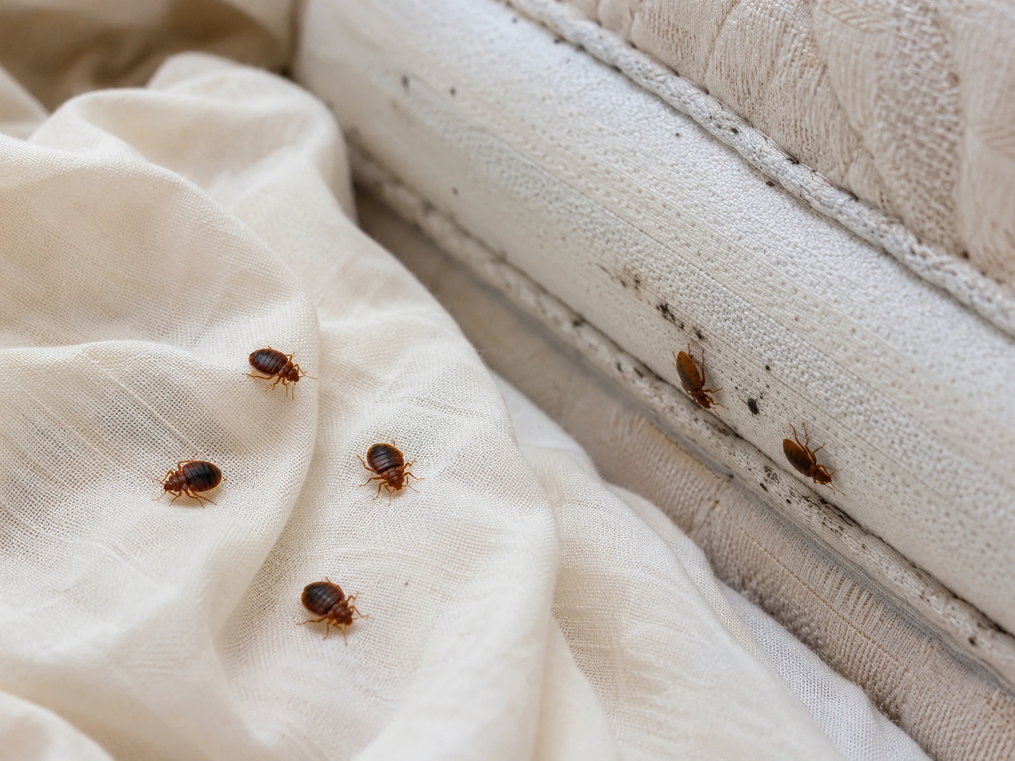 Désinsectisation dans l'Ain : punaises de lit dans les coutures d'un matelas